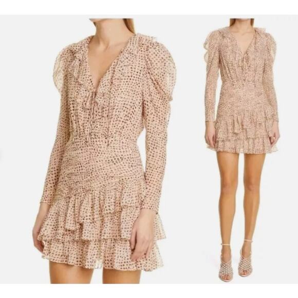 Ulla Johnson Cecily Metallic Dot Long Sleeve Silk Blend Dress Size 8 - Picture 3 of 14